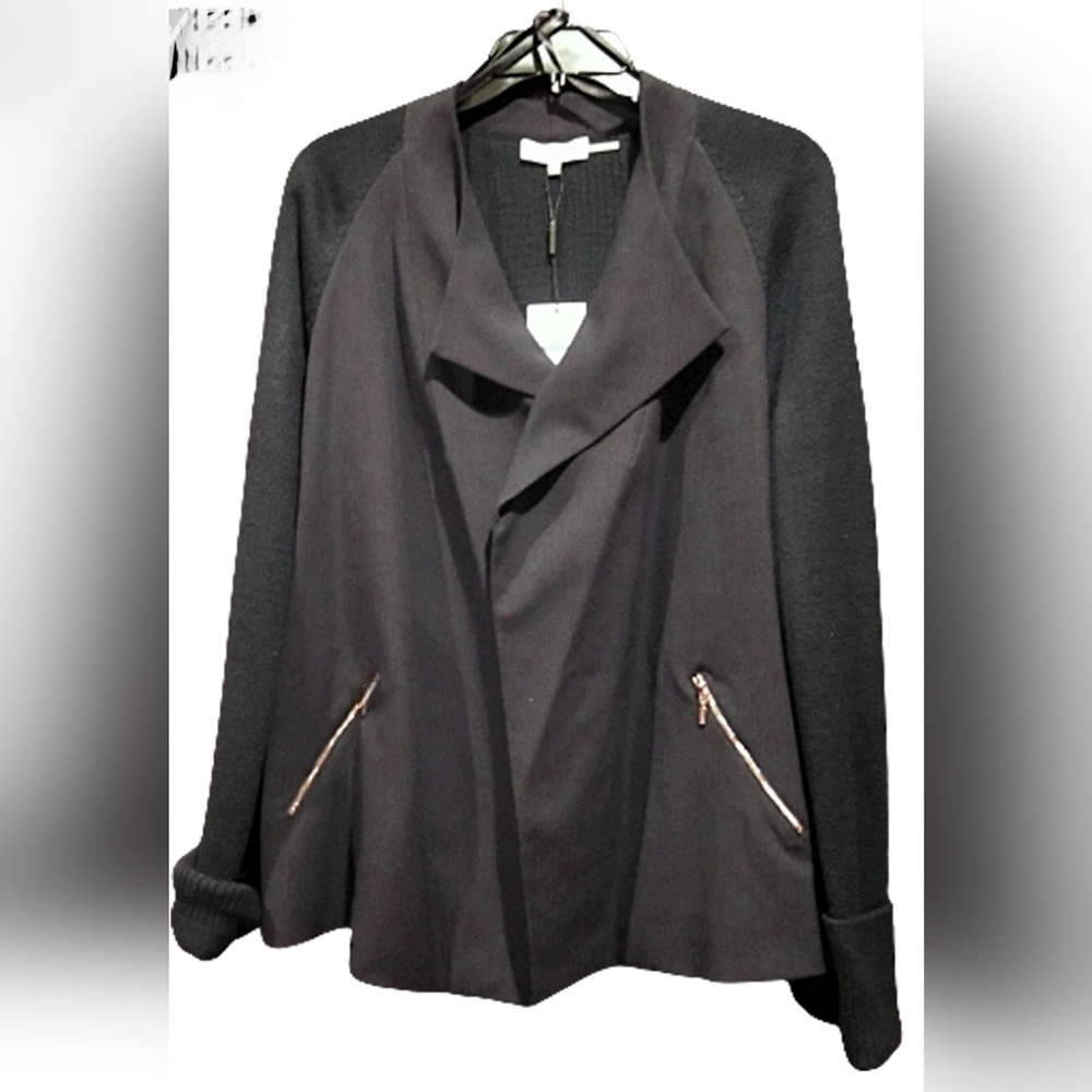 Calvin Klein Open Front‎ Sweater Coat Jacket Black Size 2X Minimalist Casual